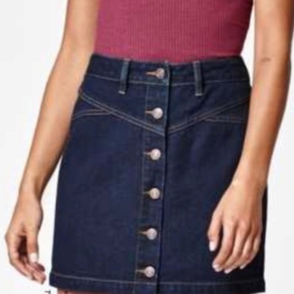 NWOT PacSun Dark Blue Denim Jean V-Yoke Button-Up Mini Skirt - Picture 1 of 8